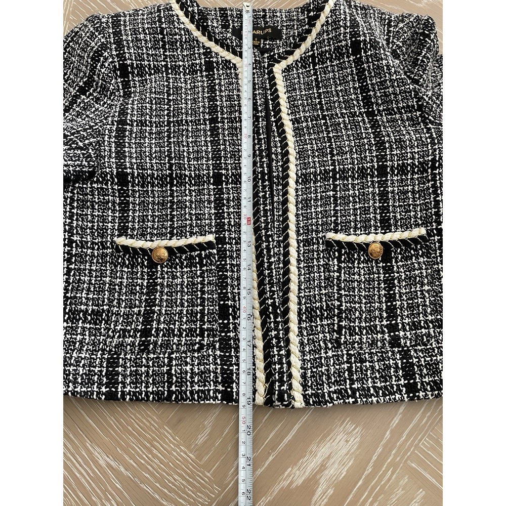 Sugarlips Black & White‎ Tweed Blazer with Braided Trim - Picture 6 of 13